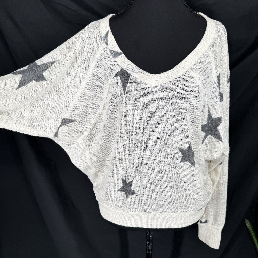 Oversized Slouchy Star Print Sweater S Celestial Boho Indie Dolman Sleeve Sheer - Picture 2 of 8